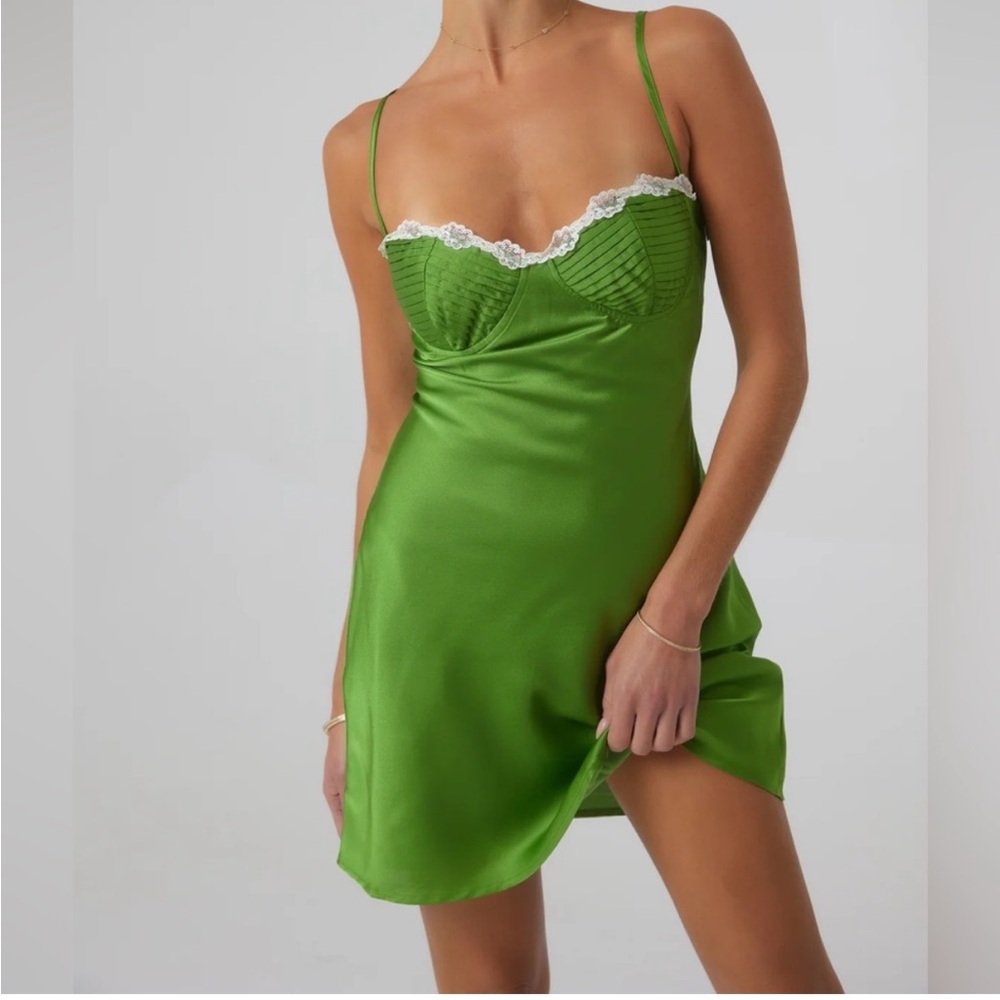 Resa Green Satin Lace Mini Dress